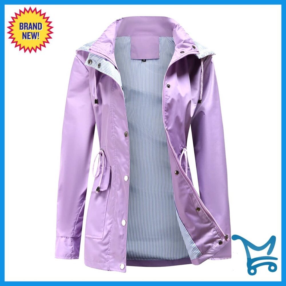 Lightweight Waterproof Rain Jacket Hooded Windbreaker Lined Outdoor Active